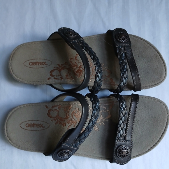 Aetrex Sandals 7 EU 37 Janey Braided Slide Cork Cushioned Comfort Casual - Picture 2 of 10
